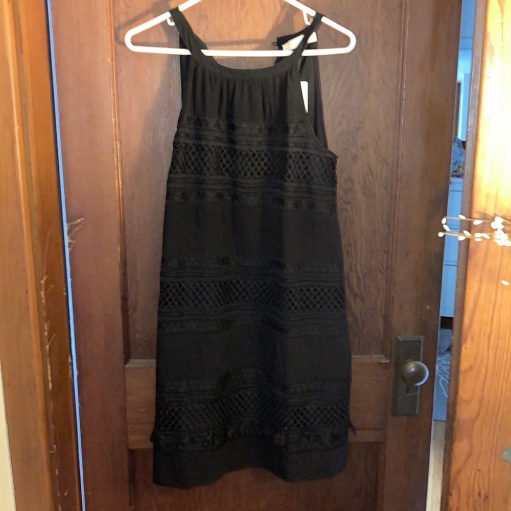 Loft black embroidered sleeveless dress NWT XS